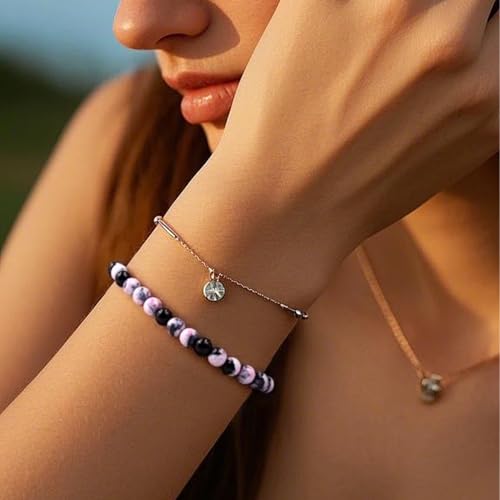 Natural Energy Healing Stone Charm Bracelet 8mm Natural Energy Healing Lava Rock Bracelet - Unisex - size: Large
