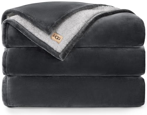 UGG Nita King Size Blanket for Bed, Cozy Fluffy Blanket, Ultra Soft California King Bedding, Extra Large Throw for Couch, Luxury Home Decor, 110-inch x 90-inch, Charcoal Grey - color: Grey, size: King/Cal King