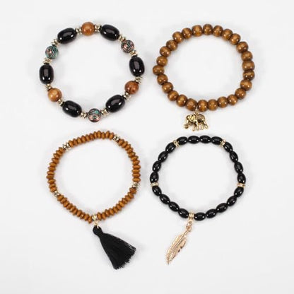 Caiyao 4Pcs Bohemia Multilayer Stackable Elephant Leaf Tassel Bracelets Colorful Wooden Resin Beaded Stretch Bracelets for Women Men Summer Beach Boho Vacation Hawaii Jewelry Gifts - style: StyleE