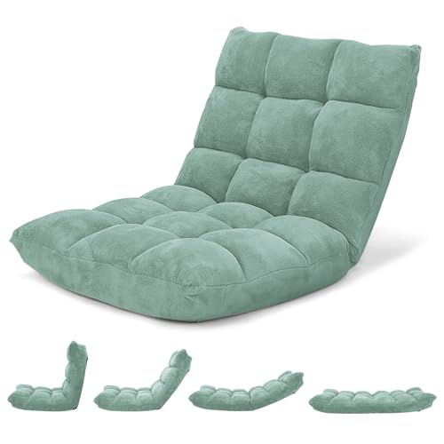 Giantex Floor Chair with Back Support, 14 Adjustable Position, Padded Sleeper Bed, Couch Recliner, Gaming Floor Chairs for Adults, Meditation, Gaming Chair Floor, Green - color: Green, size: 26.5"x22.5"x22"