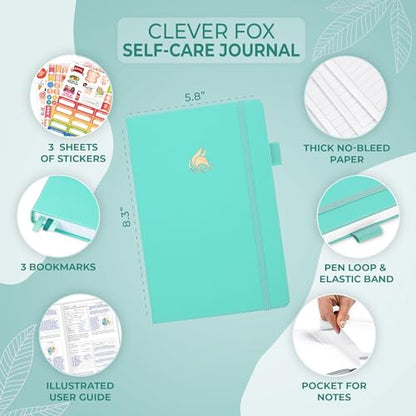 Clever Fox Self-Care Journal – Daily Reflection Notebook – Mental Health & Personal Development Planner, Meditation & Mood Log, A5 (Turquoise) - color: Turquoise, size: A5 (5.8'' x 8.3'')