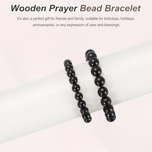 MECCANIXITY Pcs Prayer Beads Bracelet, Natural Wooden Bead Mala Bracelets Link Wrist for Men Women Beaded Stretch Crafts Bangle - color: Ebony Color