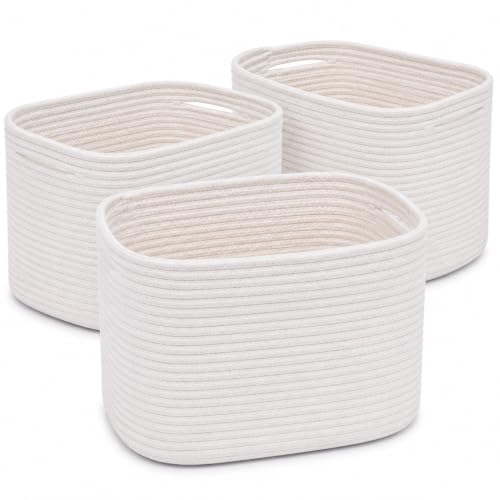 Off-White Cotton Rope Baskets for Shelves, Set of 3 - 15"×10"×9½" - Woven Storage Baskets for Organizing - Closet, Nursery, Bedroom, Playroom - Toys, Books, Towels, Clothes - color: Full Off-White