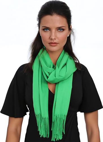 Ocomfly 100% Pashmina Scarf for Women - Premium Womens Scarves - Gift Boxed - Shawls or Wraps - Ultra Soft and Warm - color: Kelly Green
