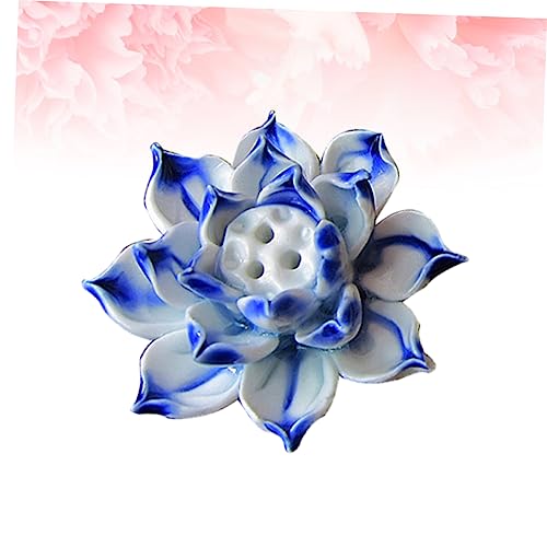 Handmade Blue Ceramic Lotus Desktop Decoration Table Ornament for Home Accessories Unique Lotus Crafts Adornment for Meditation and Desk Display