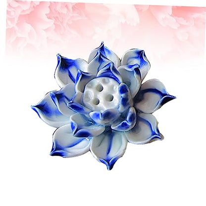 Handmade Blue Ceramic Lotus Desktop Decoration Table Ornament for Home Accessories Unique Lotus Crafts Adornment for Meditation and Desk Display