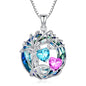 TOUPOP s925 Sterling Silver Family Celtic Tree of Life Pendant Necklaces with 2 Heart Birthstone with Blue Austrian Crystal Jewelry Birthday Valentines Day Gifts for Her, Anniversary Christmas Gifts for Wife Girlfriend Mom (18K Real White Gold Filled) - c