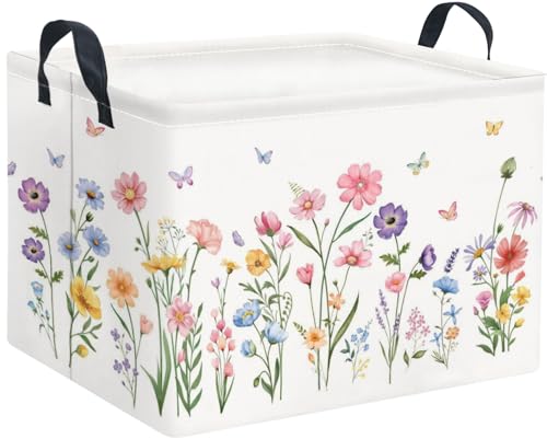 Rectangular Storage Basket Waterproof Storage Bin for Bedroom Collapsible Bin Books Box Basket Room Decor(Spring Flower) - color: Spring Flower