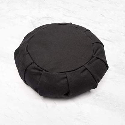 Myga Zafu Yoga Meditation Cushion with Washable Cover - Floor Cushion Pillow with Natural Buckwheat Filling - Soft Round Cotton Design for Meditating or Pranayama Exercises - color: Black