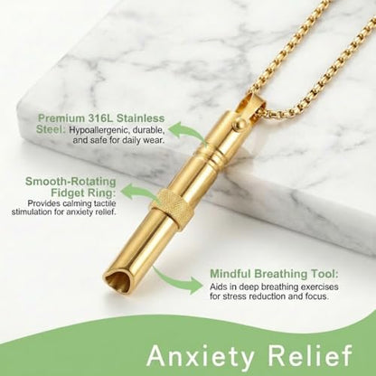 Breathing Easy Necklace, Mindfulness Breathing Stainless Steel Pendant for Stress Relief, Anxiety Management & Smoking Cessation Aid, Intricate Engraving for Men Women - color: Rotating Fidget Ring-Gold