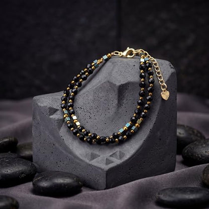 Farfume Beaded Bracelets for Women, Chakra Crystal 4mm Beads Gemstone Natural Stone Bead Spiritual Jewelry Gifts for Women - color: Black Tourmaline-Safety & Shielding