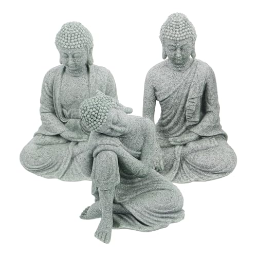 3pcs Sandstone Meditating Buddha Statues Elegant Zen Decor for and Patio Spiritual Feng Shui Ornaments for Spaces