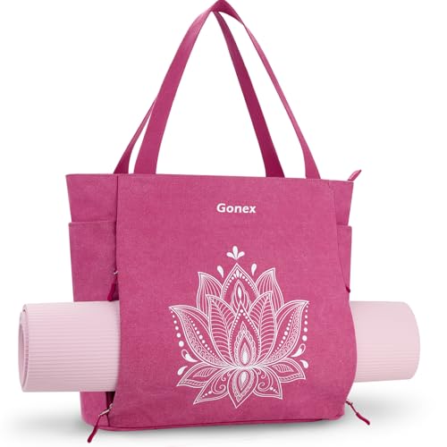 Gonex Yoga Mat Bag, Large Tote Bag with Multi Pockets for Women Men, Canvas Mat Carrier, Full Zipper Easy Access for Pilates Gym Travel - color: Rose Red, size: Standard (15.5*5.5*14.5inch)