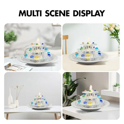 Indoor Tabletop Fountain 3-Tier Waterfall, Zen Meditation Fountain with LED Light, Small Desk Water Feature Soothing Sound Relaxing for Office Home Décor - size: 3-Tier Fountain