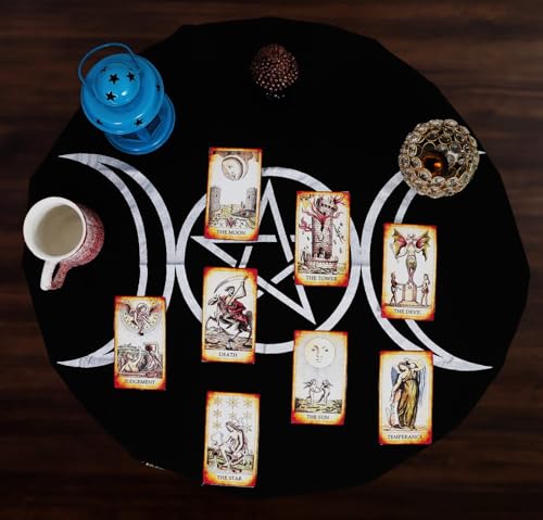 Indian Consigners Alter Spread Altar Cloth Tablecloth Tarot Card Supplies (Triple Moon Pentagram)… - size: 36" x 36" (Square)