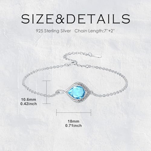 PELOVNY Celtic Knot Bracelet for Women 925 Sterling Silver Infinity Gemstone/Birthstone Bracelets Birthday Christmas Jewelry Gifts for Mom Daughter Wife - color: 02-Filigree-December Birthstone