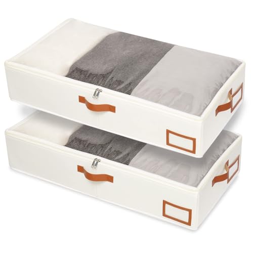 Yawinhe Under Bed Storage Containers, 2 Pack, Bin with Lids, Collapsible Closet Organizers, with Sorting Card Slot and 4 Leather Handles, for Blanket, Bedding, 31.5''Lx15.7''Wx6''H, Beige - color: Beige, size: 31.5x15.7x6in/2-Pack