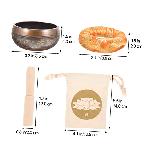 COLLBATH 1Set Tibet Singing Bowl Set Handmade Meditation Sound Bowl for Yoga Relaxation Chakra Healing Flat Bottom Multi Function Bowl with Wooden Mallet Zen Bag