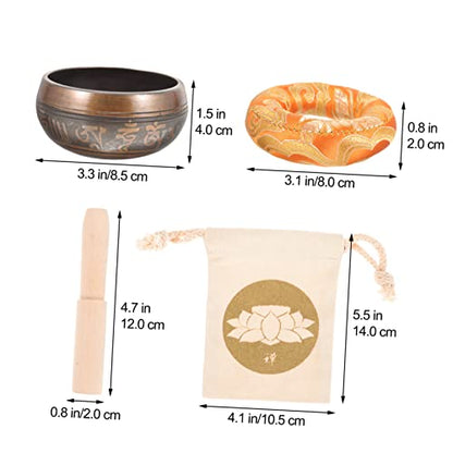 COLLBATH 1Set Tibet Singing Bowl Set Handmade Meditation Sound Bowl for Yoga Relaxation Chakra Healing Flat Bottom Multi Function Bowl with Wooden Mallet Zen Bag