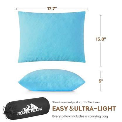 Small Shredded Memory Foam Pillow, Camping Pillow Travel Pillow - Compressible Medium Firm, Breathable Cover, Ideal Backpacking Hiking, Airplane and Car (Sky Blue, M) - color: Sky Blue, size: M-17.7 X 13.8 Inch