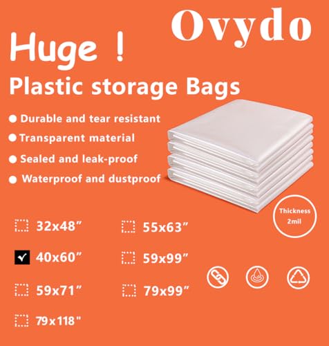Large Clear Plastic Bags 40x60 Inches Clear Giant Storage Bags Perfect for Moistureproof, Dustproof, Suitcase, Kids Bike, Comforter, Big Plush Toys, Large Items Storage, Moving and More (5 pack) - size: 40 x 60"