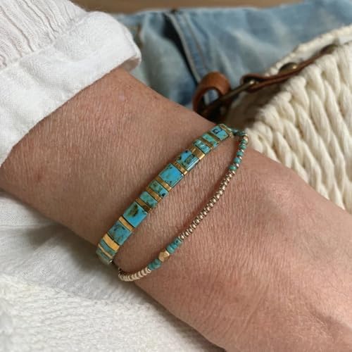 Tila Flat Beaded Stretch Bracelets for Women Stackable Gold Colorful Seed Beads Boho Bracelet Stack Adjustable Rope String Friendship Jewelry Trendy Holiday Gift - color: Green