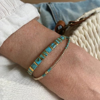 Tila Flat Beaded Stretch Bracelets for Women Stackable Gold Colorful Seed Beads Boho Bracelet Stack Adjustable Rope String Friendship Jewelry Trendy Holiday Gift - color: Green