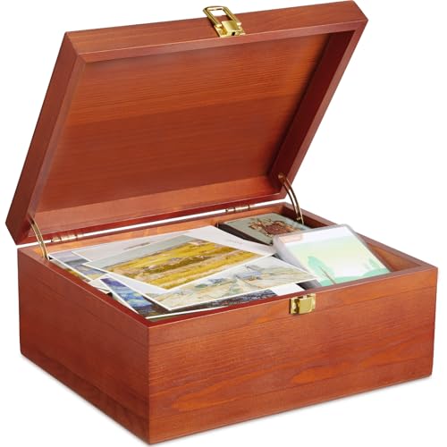 DRASTAR Wooden Keepsake Box, Large Acacia Storage Box with a Hinged Lid, Memory treasure box for Crafts and Photo Storage - color: Brown, size: Large