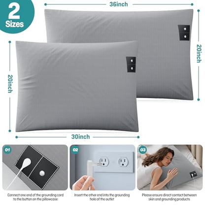 Grounding Pillowcase 20x30 Inch Gray, Conductive Grounding Pillowcase with 10% Silver Fiber, Soft, Skin-Friendly Fabric for Static Release