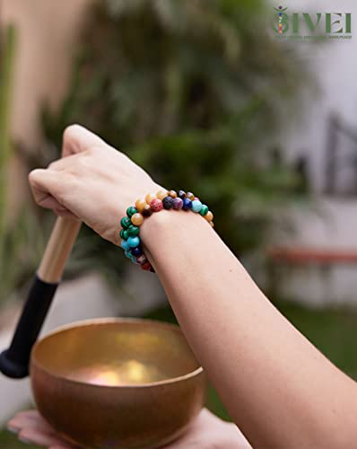 Bivei Natural Gemstone Semi Precious Healing Crystals Handmade Stretchy Round Beads Bracelet,Stocking Stuffers for Women Enhance Positive Energy - color: 8mm Chakra Bracelet (Inner Balance), size: Large: 8-8.26 inch