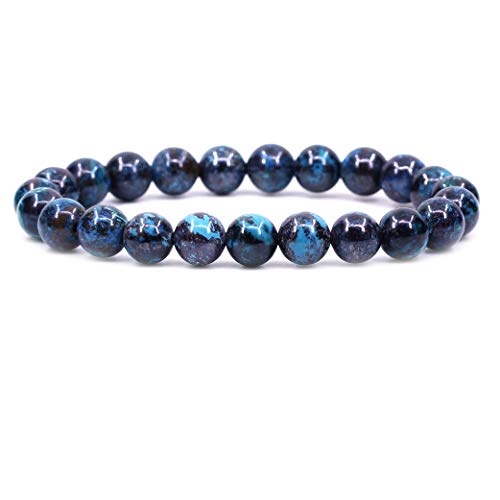 Amandastone Natural Gemstone 8mm Round Beads Stretch Bracelet 7 Inch - color: Chrysocolla
