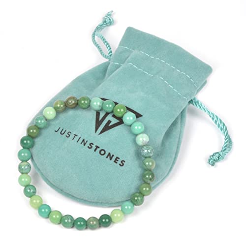 Justinstones Gem Semi Precious Gemstone 6mm Round Beads Stretch Bracelet 6.5 Inch Unisex - color: Green Chrysoprase