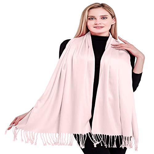 CJ Apparel Solid Color Tassels Design Nepalese Shawl Scarf Wrap Stole Throw Head Wrap Pashmina Gift Hand Made in Nepal New - color: Baby Pink