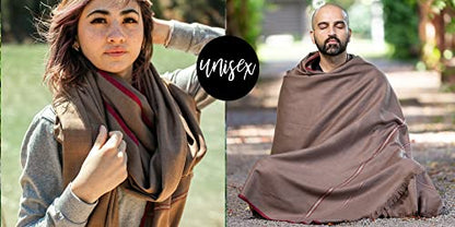 Versatile Premium Wool Blend Meditation Shawl - Large Unisex Prayer Wrap, Oversized Scarf & Yoga Blanket - color: Dark Brown