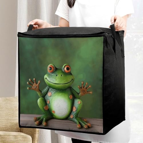 Welcome Frog Storage Bag Portable Closet Organizer Storage Bags Quilt Storage Bags with Zippered Breathable Storage Bag with Carry Handles for Blanket Pillow Bedding