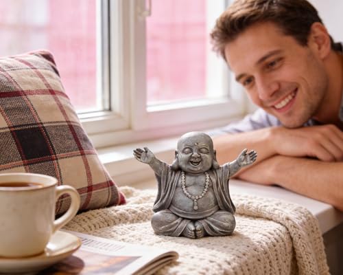 Laughing Buddha Statue for Zen Space, Relieve Stress Zen Atmosphere for Indoor/Outdoor Feng Shui Decoration