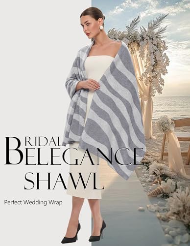 PULI Women's Pashmina Shawl Wraps for Evening Dress Large Scarf Blanket Long Wedding Bridal Winter Warm Shoulder Wrap - color: Wave-slate Gray