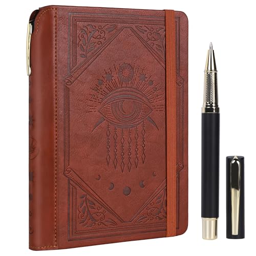 TIEFOSSI Lined Journal Notebook for Women Men, Leather Journal with Pen, A5 Evil Eye Hardcover Notebook for Work, Journaling, Travel & School, 100 GSM Thick Paper, 320 Numbered Pages, 6.2 x 8.3 in - color: Brown
