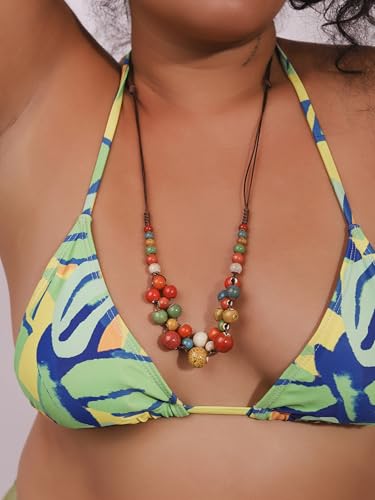 MINACHI Hippie Boho Colorful Ceramic Round Beads Strand Necklace, Bohemian Fashion Statement Jewelry Gift for Women - color: S08