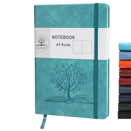 Daofary A5 Journal Notebook, Leather Ruled Notebooks 160 Pages Diary 100gsm Thick Paper Writing Hardcover Notebook with Pocket for Work Men Woman 8.4 x 5.7 in - color: Blue-green, size: 1 Pack-Ruled