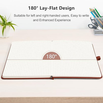 RETTACY Graph Grid Paper Notebook, 192 Pages, A5 Medium Size (5.7'' x 8.3''), 5 Squares per Inch, Leather Hardcover, 100 GSM Thick Paper, for School, Students, Math, Engineering (Brown) - color: Brown, style: Grid