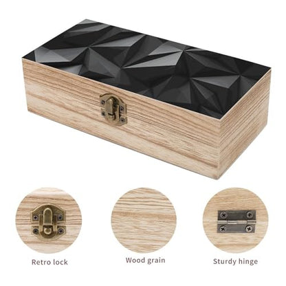 Black Geometric Wooden Storage Box with Hinged Lid And Front Clasp Decorative Storage Keepsake Boxes Wooden Gift Jewelry Organizer Boxes Office Desk Organizer