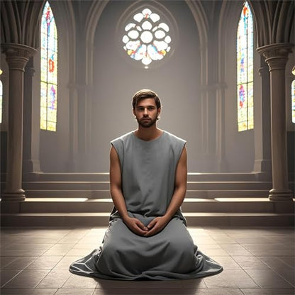 Unisex Sackcloth Grey Biblical Robe Handmade Sleeveless with Waist Rope, Authentic, Comfortable, Spiritual Wear - size: X-Large