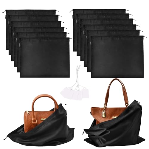 12 Pack Dust Bags for Handbags, Silk Cloth Bag With Drawstring Large Travel Storage Pouch for Handbag Purse Shoes Boots - color: 12 Pack Black