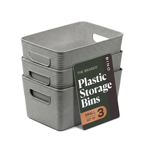 BINO | Plastic Storage Bins, 5 Liter - 3 Pack, Natural Grey | THE BRAIDED COLLECTION | Plastic Bins for Organization | Woven Storage Baskets for Organizing Pantry Shelf Organizer Basket Container Bin - color: Natural Grey, size: 5L | 3-Pack