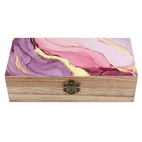 Marble Pretty Pink Wooden Storage Box Decorative Trinket Keepsake Box Wood Jewelry Organizer Box for Bedroom Office with Hinged Lid And Front Clasp - color: style-17