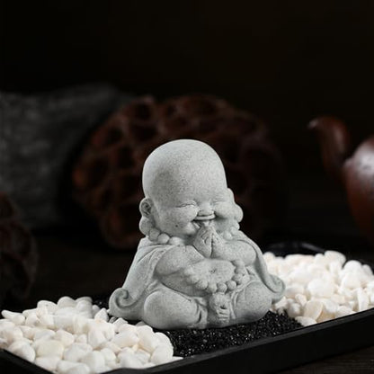 Landical Buddha Sandstone Statues, Zen Monk Praying Statue Sculptures Ornament for Wealth Good Luck Feng Shui Decor Home Office Car Decoration(Prayer Buddha) - style: Prayer Buddha