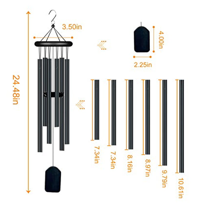 Garden Wind Chimes with 6 Aluminum Alloy Tubes and Hook,Memorial Wind Chimes for Home Decor Garden Patio Outdoor