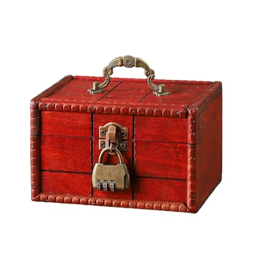 Vintage Wooden Storage Box Portable Handled Organizers Bucolic Wooden Keepsakes Box for Home Decors Jewelry Accessories - color: Retro Red