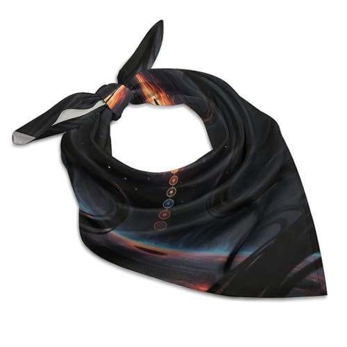 Satin Scarves for Women 18 Inch Large Square Scarf Lightweight Head Wrap Blacklight Seven Chakra Yoga Meditation Bandana Elegant Silk Feeling Hair Neck Scarf for Sleeping Handbag Costume Accessory Gif